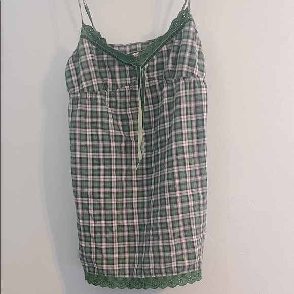 Aerie Plaid Mini Dress with Lace Trim - Picture 1 of 4
